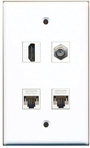 RiteAV - 1 Port HDMI 1 Port Coax Cable TV- F-Type 2 Port Cat5e Ethernet White Wall Plate