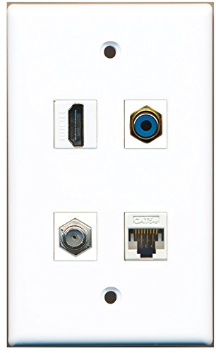 RiteAV - 1 Port HDMI 1 Port RCA Blue 1 Port Coax Cable TV- F-Type 1 Port Cat5e Ethernet White Wall Plate