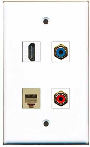 RiteAV - 1 Port HDMI 1 Port RCA Red 1 Port RCA Blue 1 Port Phone RJ11 RJ12 Beige Wall Plate