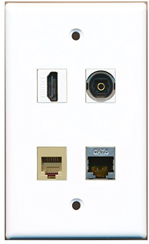 RiteAV - 1 Port HDMI 1 Port Phone RJ11 RJ12 Beige 1 Port Shielded Cat6 Ethernet 1 Port Toslink Wall Plate