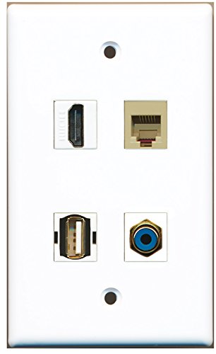 RiteAV - 1 Port HDMI 1 Port RCA Blue 1 Port USB A-A 1 Port Phone RJ11 RJ12 Beige Wall Plate