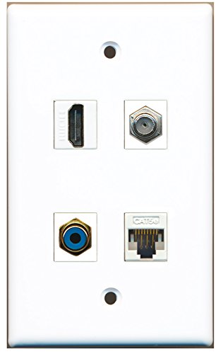 RiteAV - 1 Port HDMI 1 Port RCA Blue 1 Port Coax Cable TV- F-Type 1 Port Cat5e Ethernet White Wall Plate