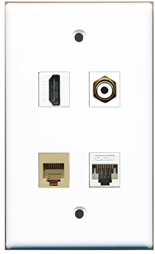 RiteAV - 1 Port HDMI 1 Port RCA White 1 Port Phone RJ11 RJ12 Beige 1 Port Cat5e Ethernet White Wall Plate