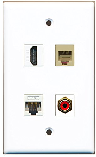 RiteAV - 1 Port HDMI 1 Port RCA Red 1 Port Phone RJ11 RJ12 Beige 1 Port Cat5e Ethernet White Wall Plate