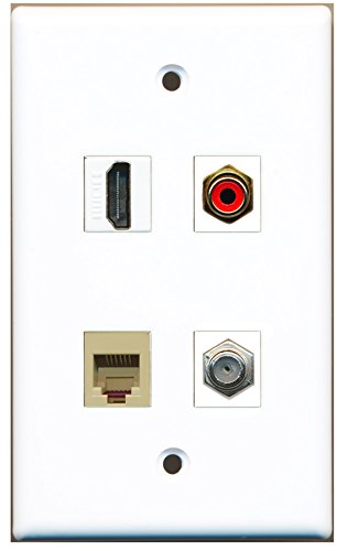 RiteAV - 1 Port HDMI 1 Port RCA Red 1 Port Coax Cable TV- F-Type 1 Port Phone RJ11 RJ12 Beige Wall Plate