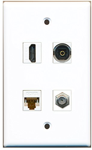 RiteAV - 1 Port HDMI 1 Port Coax Cable TV- F-Type 1 Port Toslink 1 Port Cat6 Ethernet White Wall Plate