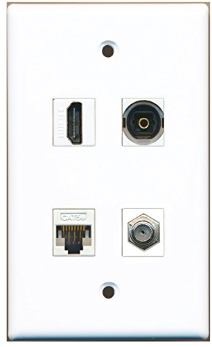 RiteAV - 1 Port HDMI 1 Port Coax Cable TV- F-Type 1 Port Toslink 1 Port Cat5e Ethernet White Wall Plate