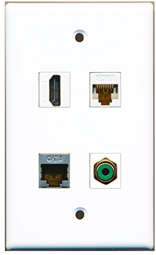 RiteAV - 1 Port HDMI 1 Port RCA Green 1 Port Shielded Cat6 Ethernet 1 Port Cat6 Ethernet White Wall Plate