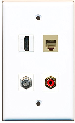 RiteAV - 1 Port HDMI 1 Port RCA Red 1 Port Coax Cable TV- F-Type 1 Port Phone RJ11 RJ12 Beige Wall Plate