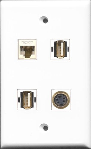 RiteAV - 2 Port USB A-A and 1 Port S-Video and 1 Port Cat6 Ethernet White Wall Plate