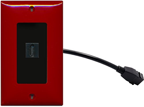 RiteAV (1 Gang Decorative) HDMI Wall Plate w/ Pigtail Extension Cable Red (Black Insert)