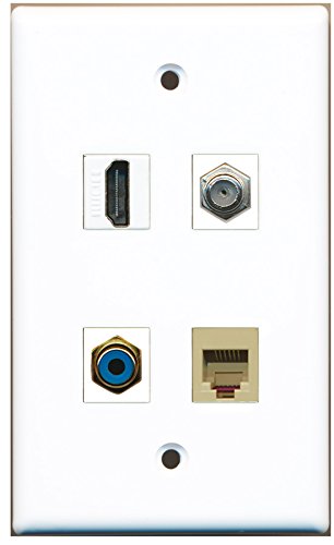 RiteAV - 1 Port HDMI 1 Port RCA Blue 1 Port Coax Cable TV- F-Type 1 Port Phone RJ11 RJ12 Beige Wall Plate