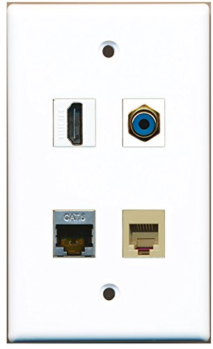 RiteAV - 1 Port HDMI 1 Port RCA Blue 1 Port Phone RJ11 RJ12 Beige 1 Port Shielded Cat6 Ethernet Wall Plate