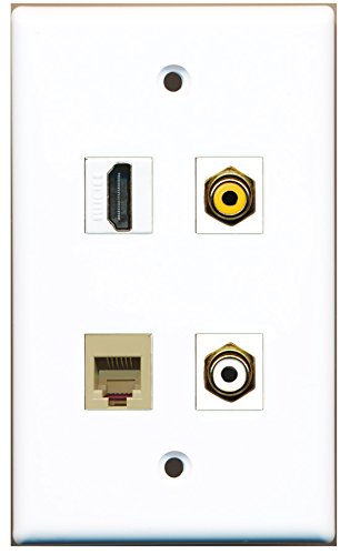 RiteAV - 1 Port HDMI 1 Port RCA White 1 Port RCA Yellow 1 Port Phone RJ11 RJ12 Beige Wall Plate