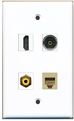 RiteAV - 1 Port HDMI 1 Port RCA Yellow 1 Port Phone RJ11 RJ12 Beige 1 Port Toslink Wall Plate