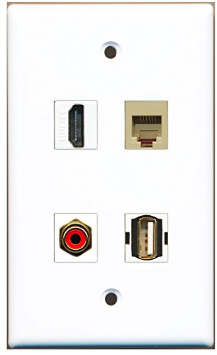 RiteAV - 1 Port HDMI 1 Port RCA Red 1 Port USB A-A 1 Port Phone RJ11 RJ12 Beige Wall Plate