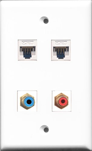 RiteAV - 1 Port RCA Red and 1 Port RCA Blue 2 Port Cat5e Ethernet White Wall Plate