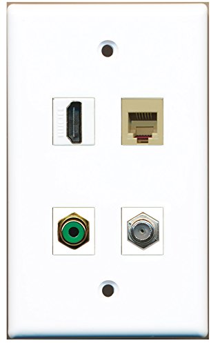 RiteAV - 1 Port HDMI 1 Port RCA Green 1 Port Coax Cable TV- F-Type 1 Port Phone RJ11 RJ12 Beige Wall Plate