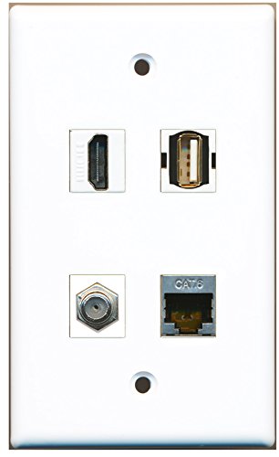 RiteAV - 1 Port HDMI 1 Port Coax Cable TV- F-Type 1 Port USB A-A 1 Port Shielded Cat6 Ethernet Wall Plate