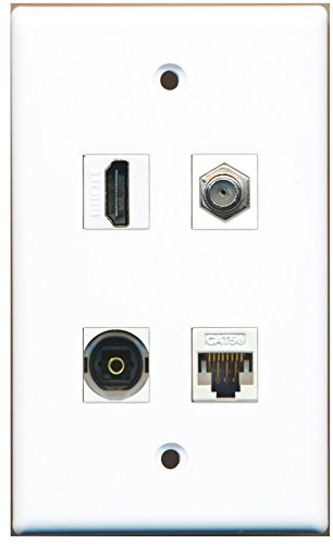 RiteAV - 1 Port HDMI 1 Port Coax Cable TV- F-Type 1 Port Toslink 1 Port Cat5e Ethernet White Wall Plate