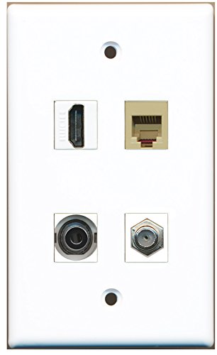 RiteAV - 1 Port HDMI 1 Port Coax Cable TV- F-Type 1 Port Phone RJ11 RJ12 Beige 1 Port 3.5mm Wall Plate