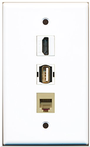 RiteAV - 1 Port HDMI and 1 Port USB A-A and 1 Port Phone RJ11 RJ12 Beige Wall Plate