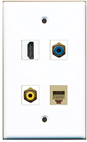 RiteAV - 1 Port HDMI 1 Port RCA Yellow 1 Port RCA Blue 1 Port Phone RJ11 RJ12 Beige Wall Plate