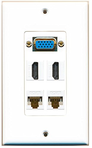 RiteAV (1 Gang Decorative) Svga 2 HDMI 2 Cat6 White Wall Plate White