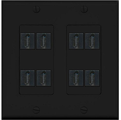 RiteAV - (2 Gang Decorative) 8 HDMI Black Wall Plate Black