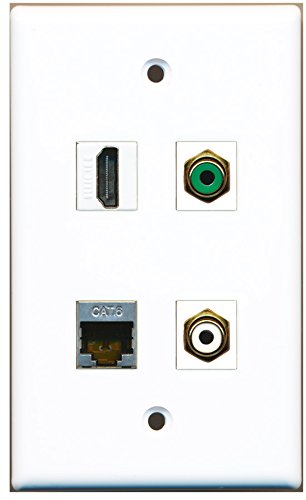 RiteAV - 1 Port HDMI 1 Port RCA White 1 Port RCA Green 1 Port Shielded Cat6 Ethernet Wall Plate