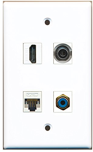 RiteAV - 1 Port HDMI 1 Port RCA Blue 1 Port 3.5mm 1 Port Cat5e Ethernet White Wall Plate