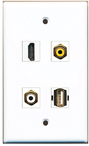 RiteAV - 1 Port HDMI 1 Port RCA White 1 Port RCA Yellow 1 Port USB A-A Wall Plate