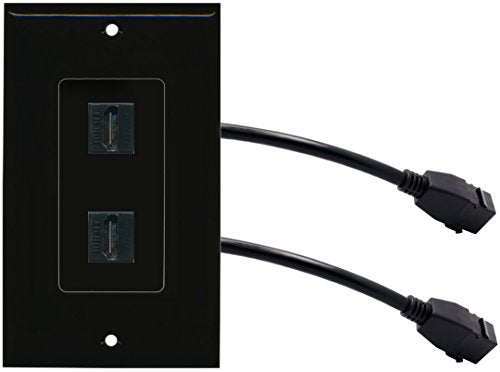 RiteAV (1 Gang Decorative) 2 HDMI Black Wall Plate w/ Pigtail Extension Cable Black