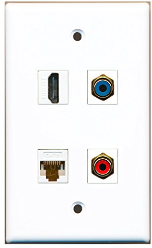 RiteAV - 1 Port HDMI 1 Port RCA Red 1 Port RCA Blue 1 Port Cat6 Ethernet White Wall Plate