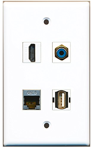 RiteAV - 1 Port HDMI 1 Port RCA Blue 1 Port USB A-A 1 Port Shielded Cat6 Ethernet Wall Plate