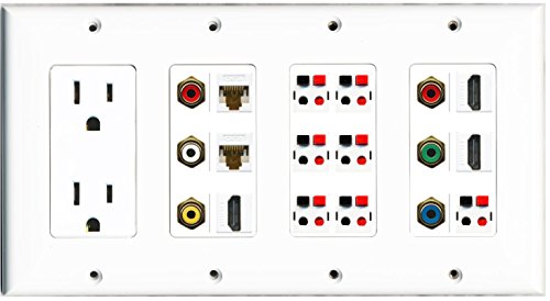 RiteAV (4 Gang) 15A Outlet 3 HDMI 2 Cat6 Component Composite 7 Speaker Wall Plate