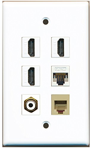 RiteAV - 3 HDMI 1 Port RCA White 1 Port Phone RJ11 RJ12 Beige 1 Port Cat5e Ethernet White Wall Plate