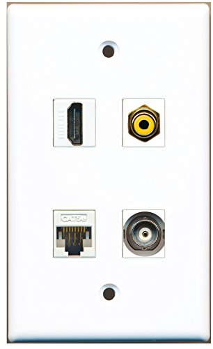 RiteAV - 1 Port HDMI 1 Port RCA Yellow 1 Port BNC 1 Port Cat5e Ethernet White Wall Plate