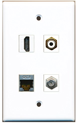 RiteAV - 1 Port HDMI 1 Port RCA White 1 Port Coax Cable TV- F-Type 1 Port Shielded Cat6 Ethernet Wall Plate