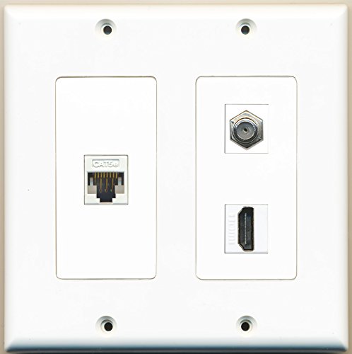 RiteAV - 1 Port HDMI 1 Port Coax Cable TV- F-Type 1 Port Cat5e Ethernet White - 2 Gang Wall Plate