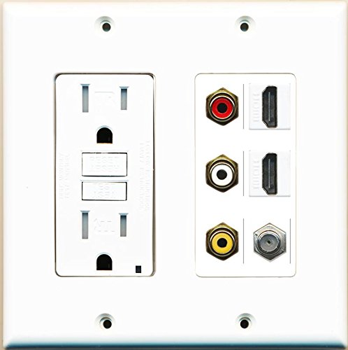 RiteAV GFCI 125V 15A Power Outlet 2 HDMI Coax RCA Composite Decorative Wall Plate White