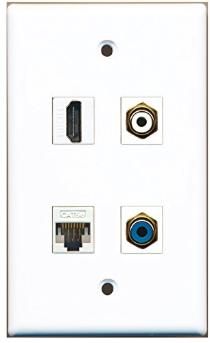 RiteAV - 1 Port HDMI 1 Port RCA White 1 Port RCA Blue 1 Port Cat5e Ethernet White Wall Plate