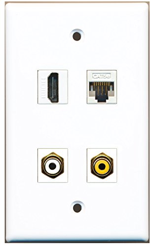 RiteAV - 1 Port HDMI 1 Port RCA White 1 Port RCA Yellow 1 Port Cat5e Ethernet White Wall Plate