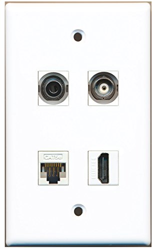 RiteAV - 1 Port HDMI 1 Port 3.5mm 1 Port BNC 1 Port Cat5e Ethernet White Wall Plate