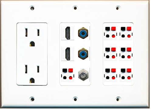 RiteAV - (3 Gang) 15A Power Outlet 2 HDMI Coax 2 RCA Blue 7 Speaker Jack Wall Plate White