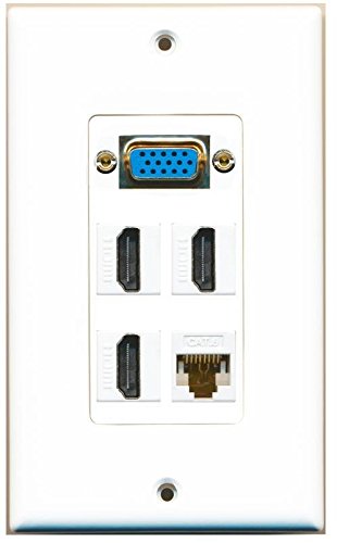 RiteAV (1 Gang Decorative) Svga 3 HDMI Cat6 White Wall Plate White