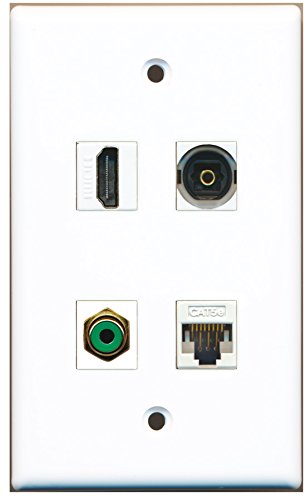 RiteAV - 1 Port HDMI 1 Port RCA Green 1 Port Toslink 1 Port Cat5e Ethernet White Wall Plate