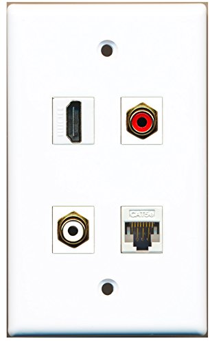 RiteAV - 1 Port HDMI 1 Port RCA Red 1 Port RCA White 1 Port Cat5e Ethernet White Wall Plate