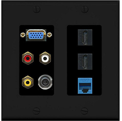 RiteAV (2 Gang) Svga Composite 3.5mm 2 HDMI Cat6 Blue Wall Plate Black