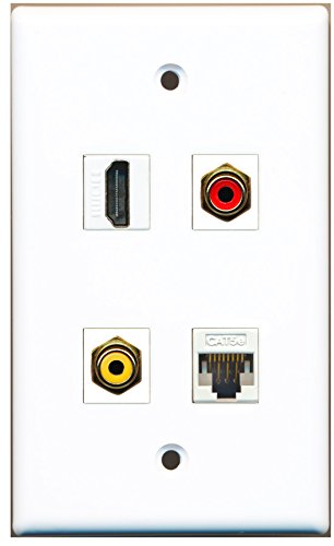 RiteAV - 1 Port HDMI 1 Port RCA Red 1 Port RCA Yellow 1 Port Cat5e Ethernet White Wall Plate